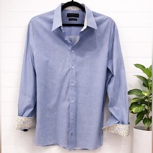 ✨Men’s Nick Graham Stretch Modern Fit Dress Shirt – XL – Light Blue Pattern